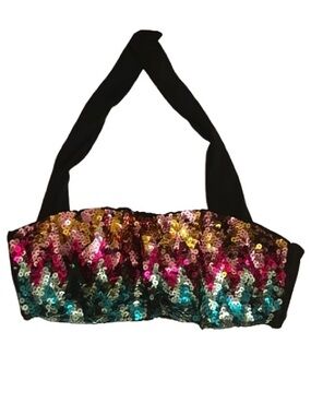 Victoria’s Secret Multicolor Sequin Bandeau Top with Black Tie back Straps